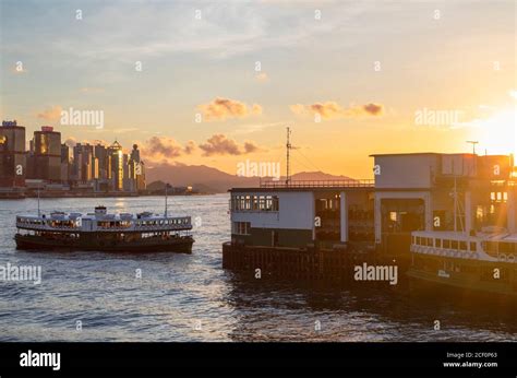 Star Ferry Approaching Star Ferry Pier At Sunset Tsim Sha Tsui