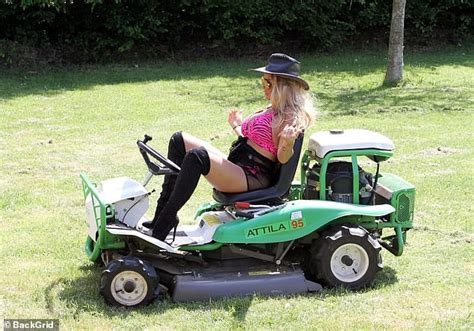 Katie Price Rides Lawnmower In Hot Pink Leopard Print Bikini And
