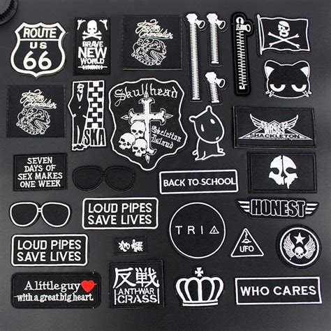 Fashion Punk Hot Black Patches For Clothing Iron On Stickers Clothes