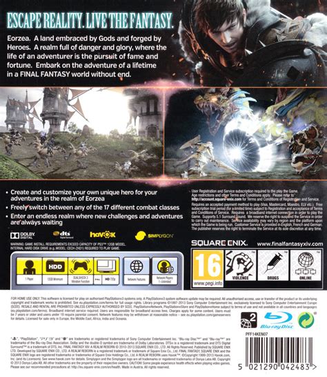 Final Fantasy Xiv Online A Realm Reborn 2013 Playstation 3 Box Cover