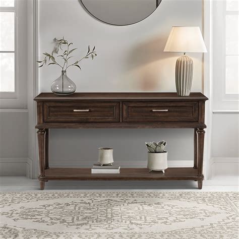 Lexicon Cardano Wood 2 Drawer Console Table In Driftwood Charcoal