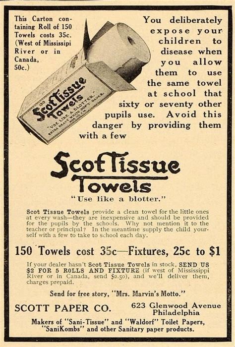 1911 Vintage Ad Scott Tissue Paper Towels Philadelphia Paper Towels