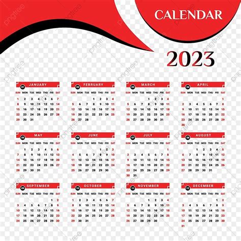 Calendario 2023 Con Rosso E Nero Calendario 2023 Calendario 2023 Png