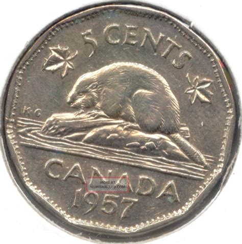 Canada 1957 Bugtail Five Cent Canadian Nickel 5c Piece Bug Tail Variety