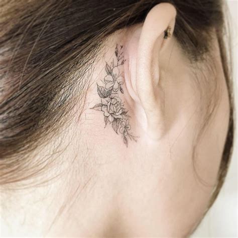 Jayeon 🍊 On Instagram “flower Band 🌿” Behind Ear Tattoos Behind Ear Tattoo Ear Tattoo