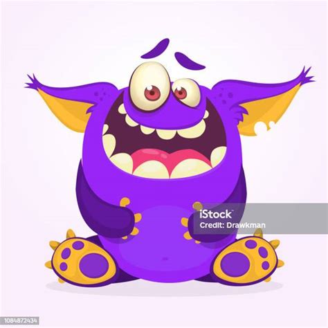 Scared Cartoon Funny Monster With Big Ears Clipart Illustration Stock