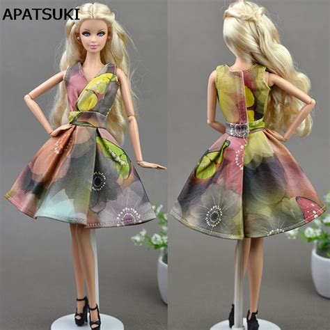high quality handmade unique doll clothes green flower dress for barbie doll party dresses