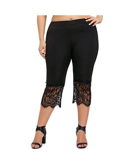 Plus Size Lace Trim Capri Pants Black 3e49794213 Size Xl Capri Pants Clothes For Women