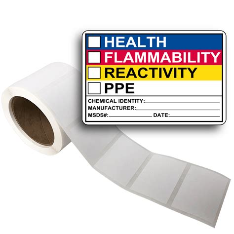 Roll Of Labels Health Flammability Reactivity Ppe Chemical 5 Mil Poly