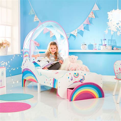 Rainbow Unicorn Junior Toddler Bed With Canopy Storage Childrens