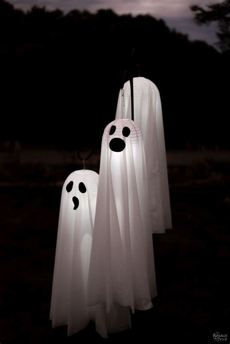 Easy Lighted Hanging Ghosts A Dollar Tree Diy Halloween Ghost Decorations Hanging Ghosts