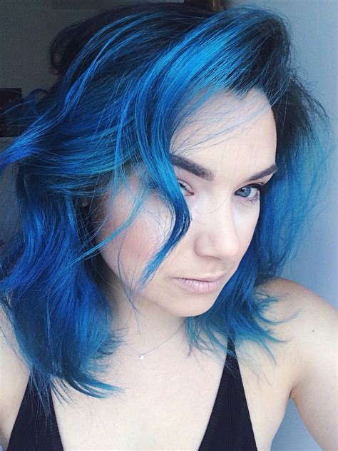 Beautiful Electric Blue Pravana Color With Dark Roots Dark Ombre Hair
