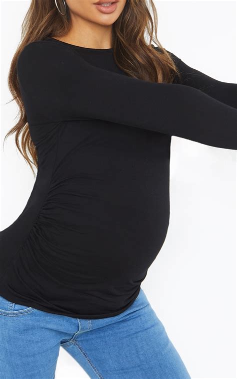 maternity black basic long sleeve fitted top prettylittlething usa
