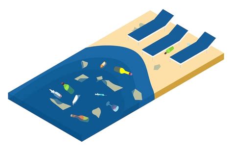 Müll Im Meer Und Am Strand Isometrisches Konzept Der