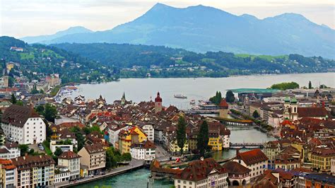 Fotos Schweiz Luzern Gebirge See Städte Gebäude 1366x768