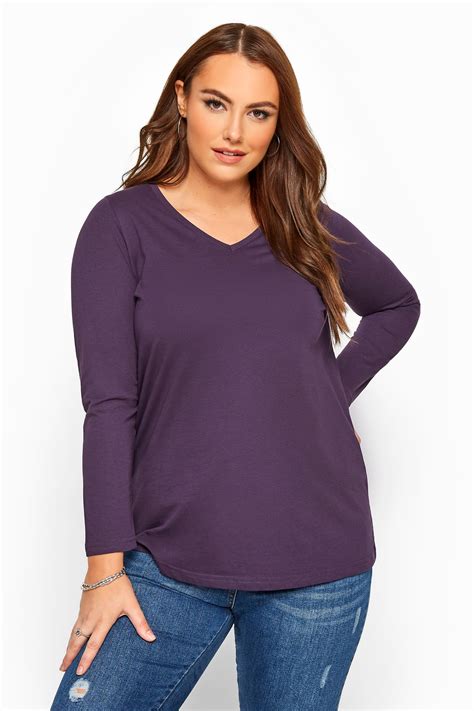 dark purple v neck long sleeve top yours clothing