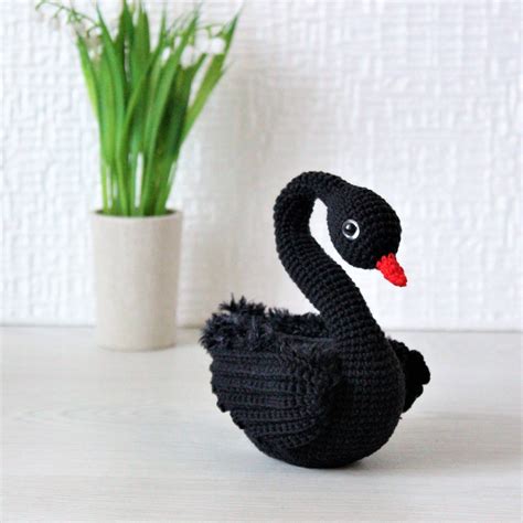 Crochet Swan Black Crocheted Swan Toy Stuffed Amigurumi Bird Etsy