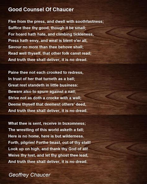 Good Counsel Of Chaucer Poem By Geoffrey Chaucer Poem Hunter