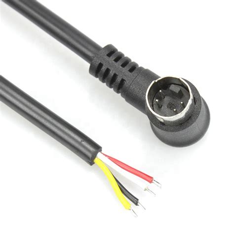 90 Degree Elbow 4 Pin Mini Din Right Angle Male Plug Audio Open End