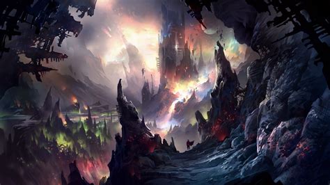Artwork Fantasy Art Mountain Cave Castle Wallpapers Hd Desktop