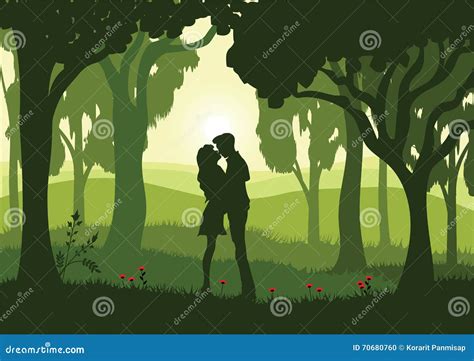 Romantic Under The Tree Vector Illustrations Stock Vector