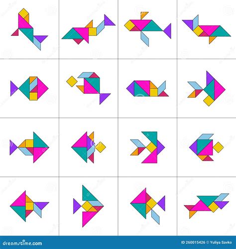 Tangram Puzzle Set Of Tangram Animals And Birds Cartoon Vector