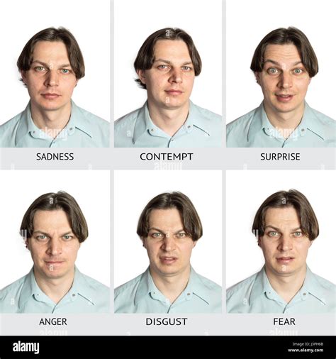 A Chart Of Six Basic Human Microexpressions A Caucasian Male Showing Sadness Contempt