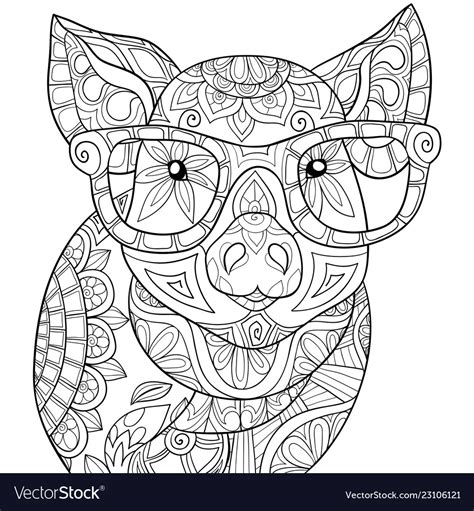 Adult Coloring Bookpage A Cute Pig Wearing Vector Image