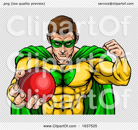 Superhero Holding Cricket Ball Sports Mascot By Atstockillustration