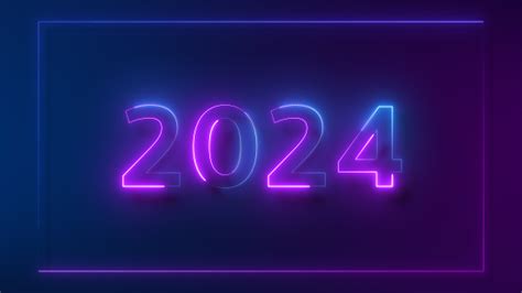Number 2024 Neon Light Bright Glowing 2024 Happy New Year Dark