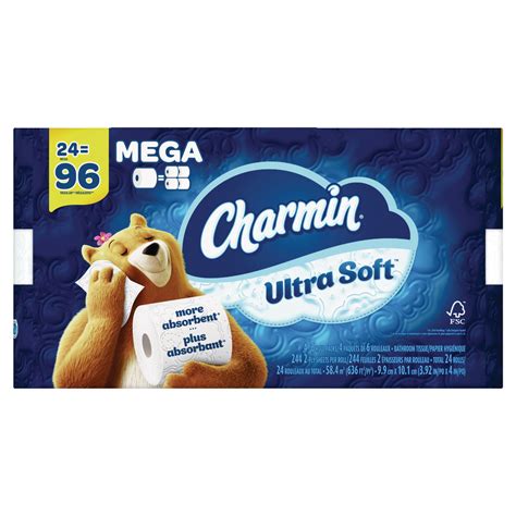 Charmin Ultra Soft Quadruple Roll Toilet Paper 2 Ply Tissue 24 Pk