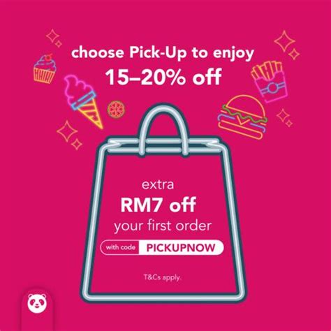 Enjoy huge savings and satisfy your cravings with the latest foodpanda promotions, discounts, and free delivery deals. FoodPanda Pick-Up Promotion Extra RM7 OFF Promo Code