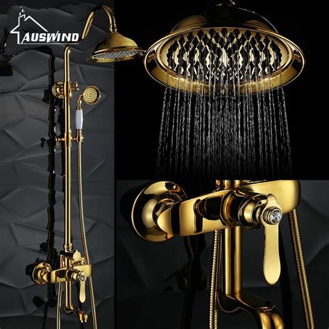Buy European Gold Solid Brass Rain Fall Shower Faucet Bathroom Accessories