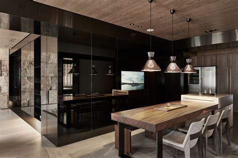 A chic kitchen design comes easy with the ice dining table. Black Acrylic, Glass and Stone Form This Dark and ...