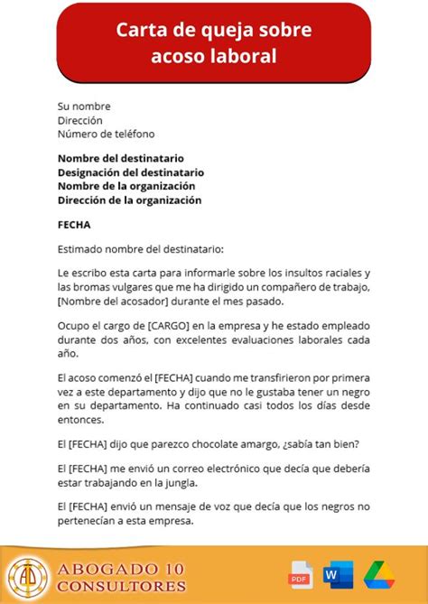 Ejemplo De Carta Por Acoso Laboral Modelo De Informe Kulturaupice