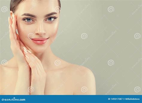 Closeup Portrait Of Beautiful Woman Face Healthy Model With Clear Skin Smiling Stock Image