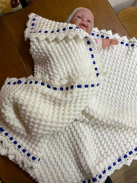Crocheted Baby Blanket With Ribbon Border Etsy