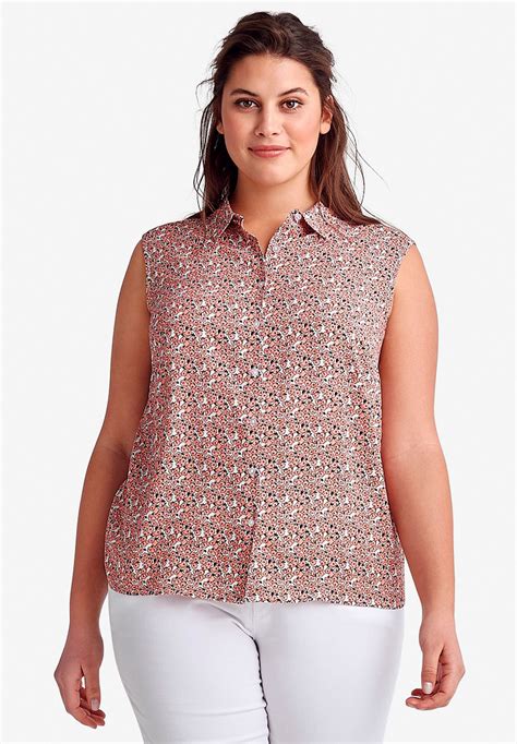 Sleeveless Button Front Blouse By Ellos Plus Size Shirts And Blouses