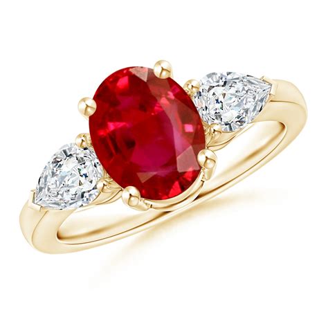 Angara July Birthstone Ring Oval Ruby Three Stone Ring With Pear
