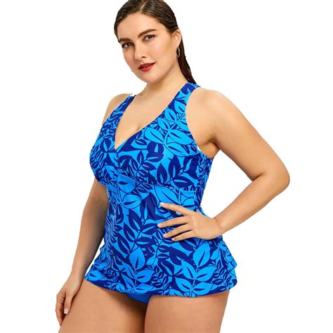 Plus Size Swimwear Women 2018 Sexy Push Up Swimsuit Plunge Strappy Tankini Set Two Piece Split