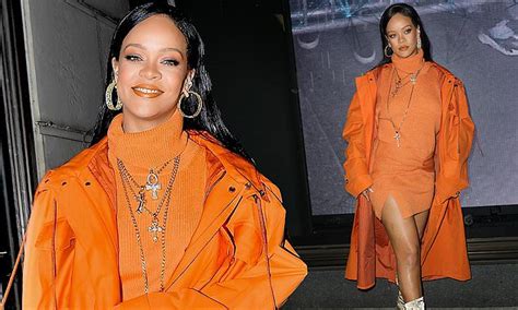 Rihanna Puts On Head Turning Display In Vibrant Orange Mini Dress At Her Fenty Pop Up Shop
