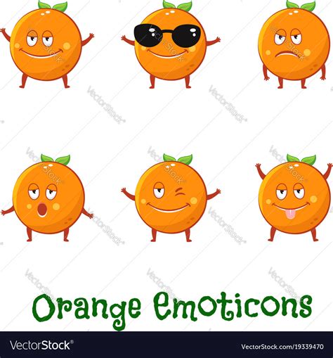 Orange Smiles Cute Cartoon Emoticons Emoji Icons Vector Image