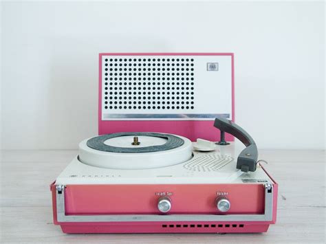 Vintage Dusty Pink Portable Electric Record Player