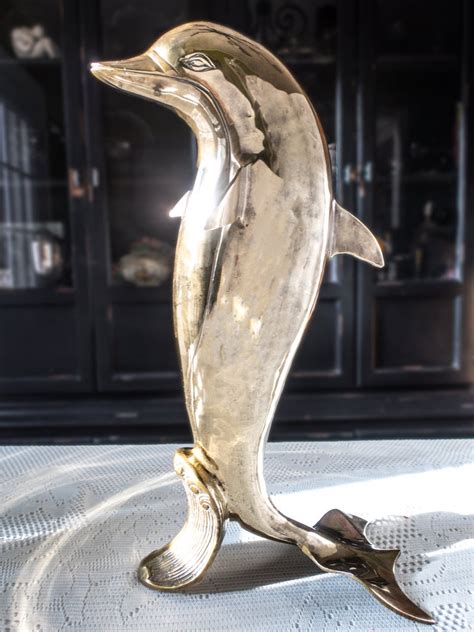 Vintage Tall Brass Dolphin Sculpture Statue 18 Etsy