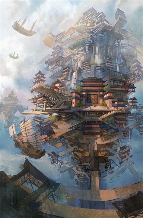 Sky City By Wanbao On Deviantart Steampunk City Environment Concept