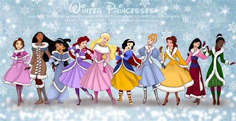 Disney Princesses In Winter Clothing Princesa Ariel Da Disney