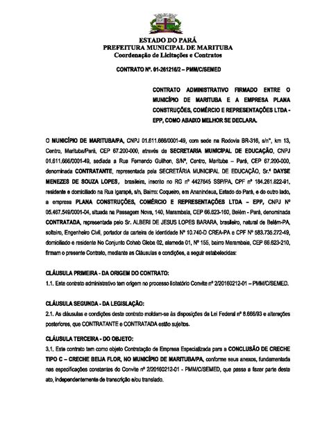 Contrato De Trabalho Por Tempo Determinado 001 Prefeitura Municipal