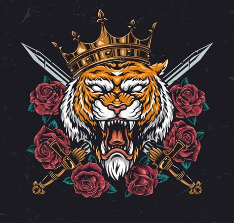 Tigre rei Raivoso No Conceito Autêntico Da Coroa Ilustração do Vetor