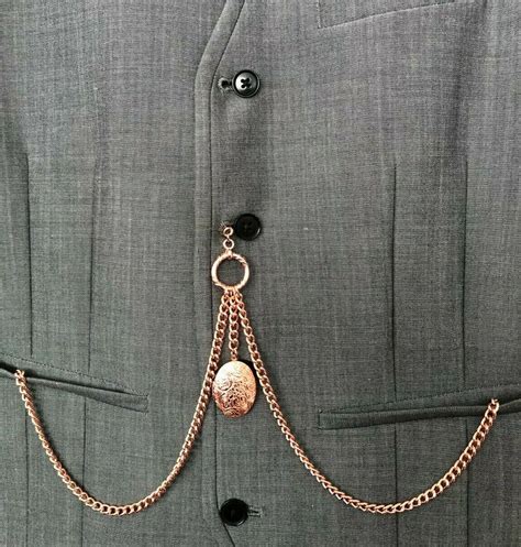 Unusual Double Albert Rose Gold Plated Pocket Watch Chain Fob T Bar