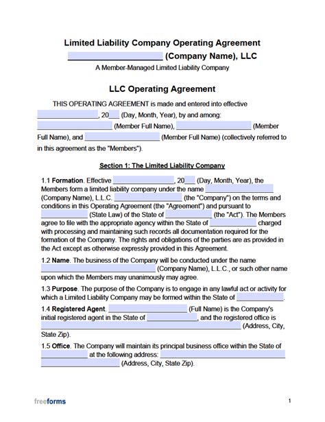 New York State Llc Operating Agreement Template
